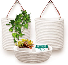 Load image into Gallery viewer, Wall Hanging Basket Storage 3pc set, 2 Lilycroft White Hanging Baskets for Organizing with Extra Tabletop Basket