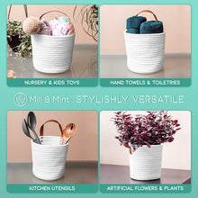 Load image into Gallery viewer, Wall Hanging Basket Storage 3pc set, 2 Lilycroft White Hanging Baskets for Organizing with Extra Tabletop Basket