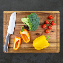 Load image into Gallery viewer, Premium Acacia Wood End-Grain Cutting Board | 17” x 13”, 1.5” Thick | Beautiful, Solid, Premium Quality, with Built-In Handles & Juice Groove