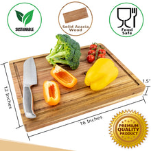 Load image into Gallery viewer, Premium Acacia Wood End-Grain Cutting Board | 17” x 13”, 1.5” Thick | Beautiful, Solid, Premium Quality, with Built-In Handles & Juice Groove