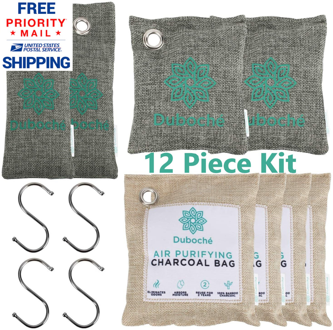 Air Purifying Bamboo Charcoal Bags | 12-Pack Kit | Odor Eliminator, Eco-Friendly